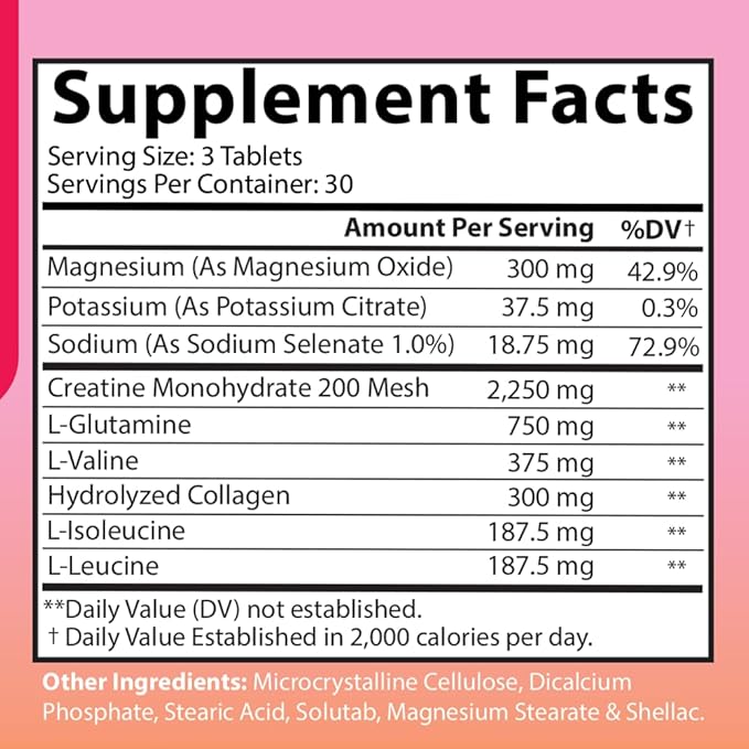 Better Booty BBL Tablets - Creatine for Booty Gains & Muscle Building, Glute Builder Supplement for Women with Creatine Monohydrate, L-Glutamine, Collagen, and BCAA's (90ct)