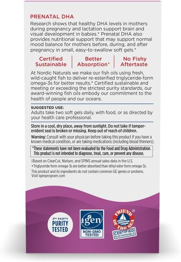 Nordic Naturals Prenatal DHA, Strawberry - 120 Soft Gels - 830 mg Omega-3 + 400 IU Vitamin D3 - Supports Brain Development in Babies During Pregnancy & Lactation - Non-GMO - 60 Servings