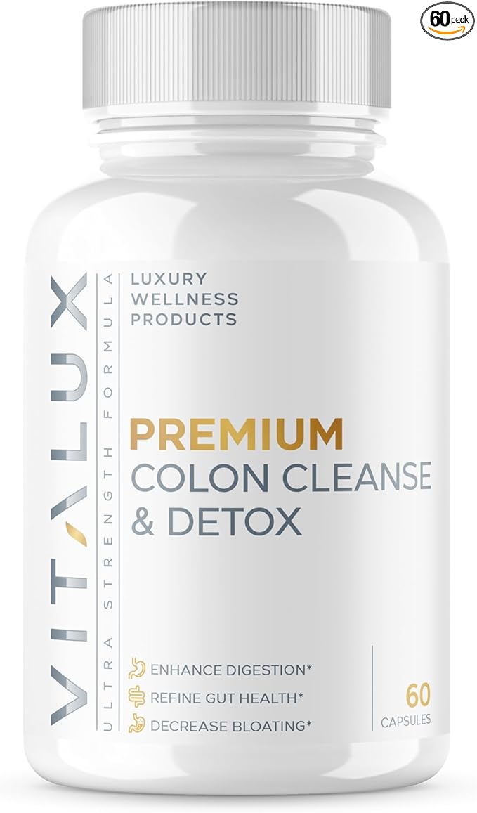 VITALUX || #1 Rated Premium Colon Cleanse & Detox || Enhance Digestion, Gut Health, Decrease Bloating | Ultra Dosed Formula w/ 10 Powerful Ingredients | 3rd Party Tested + USA Made - 60 Capsules
