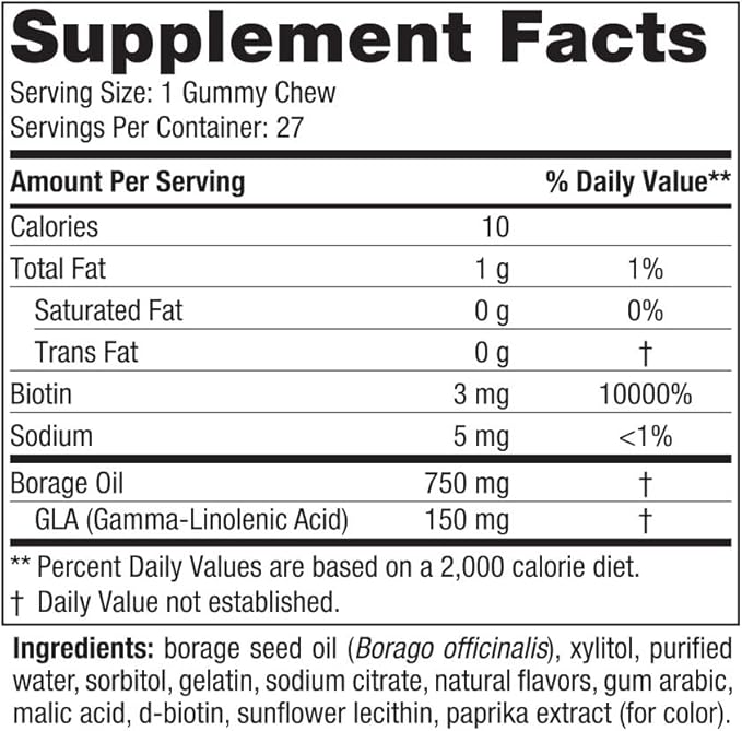 Nordic Naturals Zero Sugar Hair & Skin Gummy Chews, Strawberry Lemonade - 27 Gummy Chews - Biotin + GLA from Borage Oil - Promotes Healthy Balance of Fats in Skin - Non-GMO - 27 Servings