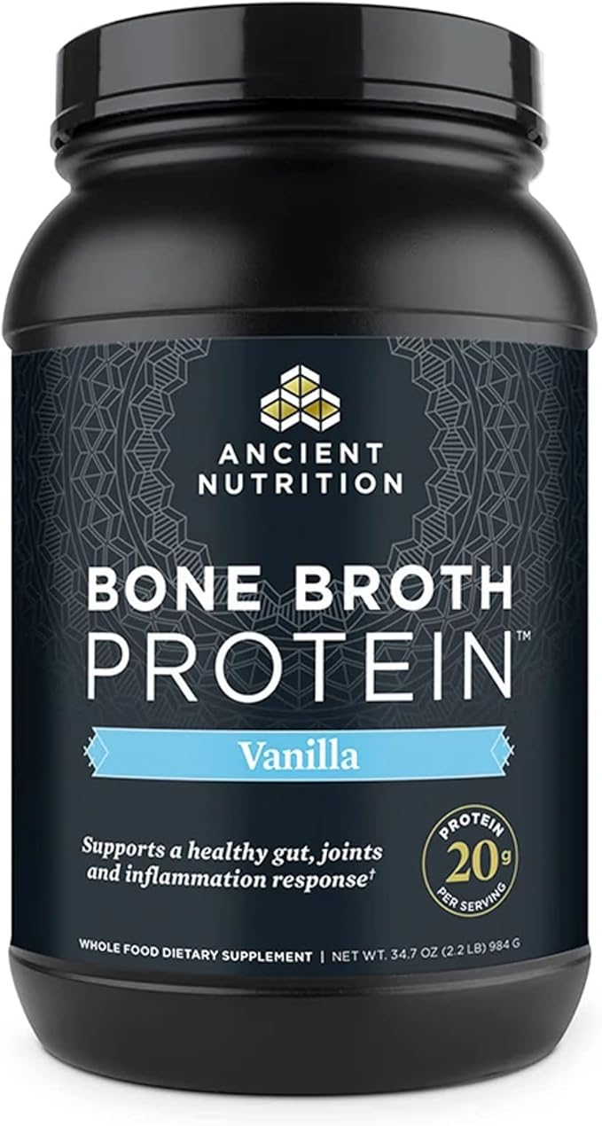 Ancient Nutrition Protein Powder Made from Real Bone Broth, Vanilla, 20g Protein Per Serving, 40 Serving Tub, Gluten Free Hydrolyzed Collagen Peptides Supplement, Great in Protein Shakes