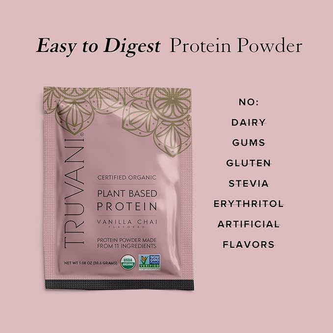 Truvani Vegan Pea Protein Powder | Vanilla Chai | 20g Organic Plant Based Protein | 10 Servings | Keto | Gluten & Dairy Free | Low Carb | No Added Sugar