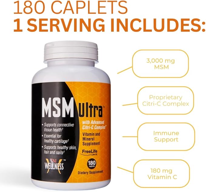 Youngevity Freelife MSM Ultra | 3,000 mg MSM + Proprietary Citri-C Complex Blend + Vitamin C | Ultimate Methylsulfonylmethane Supplement | Bone & Joint Support | 180 Count