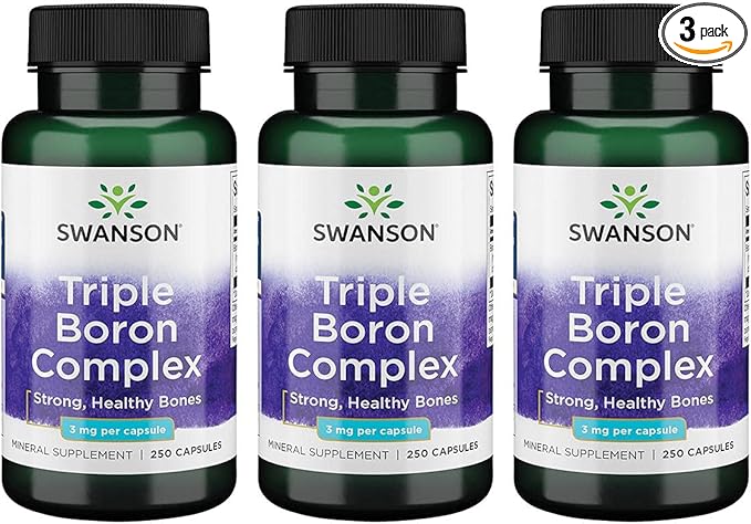 Swanson Triple Boron Complex - Bone Health and Joint Support Mineral Supplement - Citrate, Aspartate, Glycinate (250 Capsules) (3 Pack)