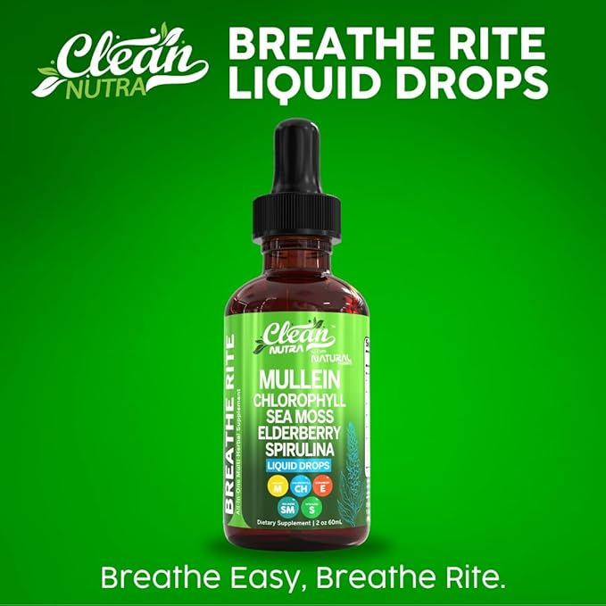 Organic Mullein Liquid Drops With Chlorophyll for Lung Detox Plus Irish Sea Moss, Spirulina, Licorice, Tart Cherry, Lobelia, Motherwort, And Elderberry For Men Women Health Supplement Vitamin