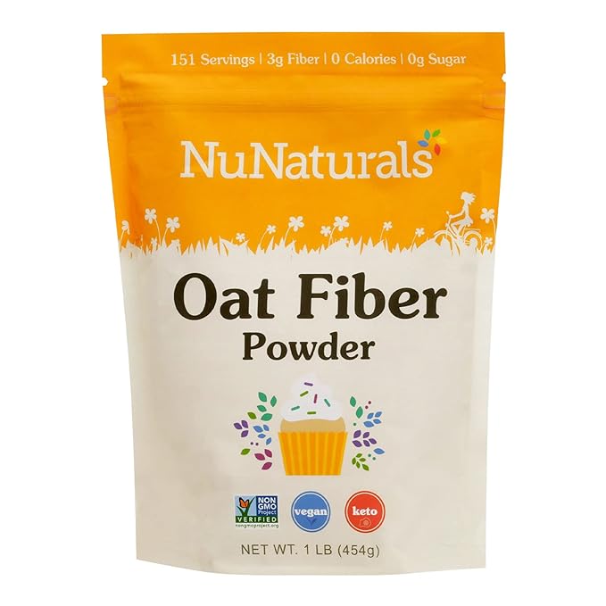 NuNaturals Oat Fiber Powder, All Natural Non-GMO, Supports Digestive Health, 1 lb