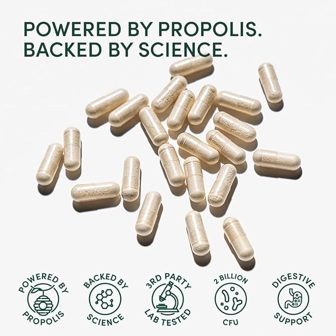 Beekeeper's Naturals Complete Gut Health, 3-in-1 Prebiotic, Postbiotic, Probiotics for Digestive Health & Bloating Relief for Women & Men, Propolis Powered, Gluten-Free Vegan Capsules, 20ct