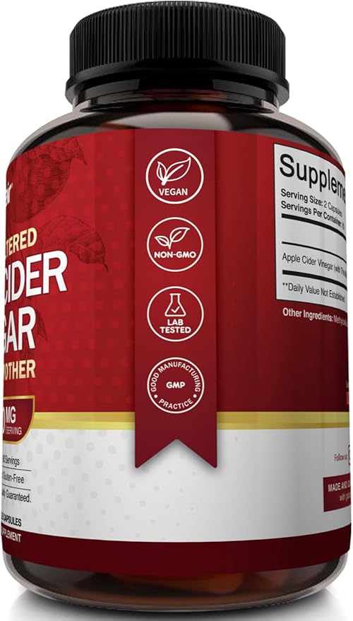 Apple Cider Vinegar Capsules with The Mother - 120 Vegan ACV Pills - Best Supplement for Healthy Weight Loss, Diet, Keto, Digestion, Detox, Immune - Powerful Cleanser & Appetite Suppressant Non-GMO
