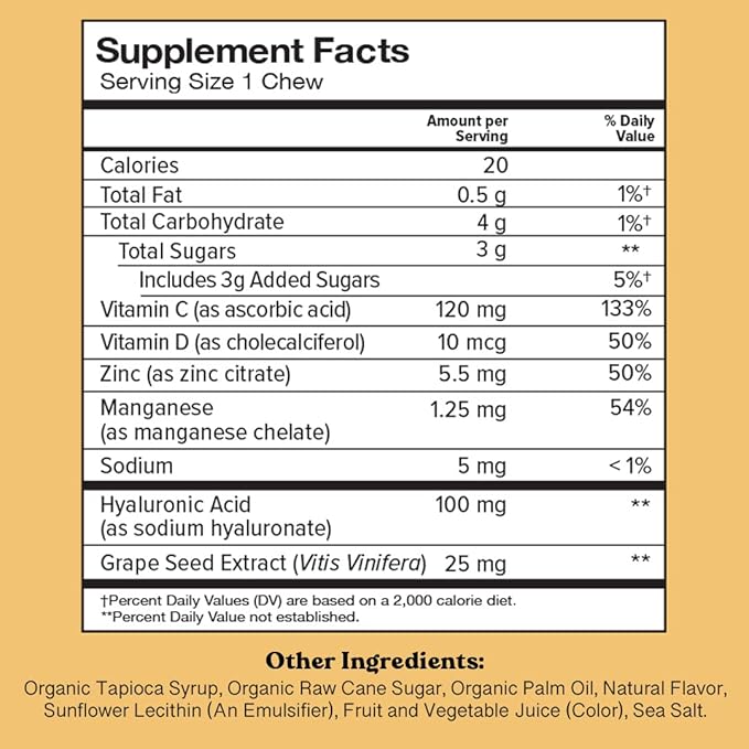 Chewsy Youthful Skin, Fruity Chews Vitamins, Radiance & Hydration Formula, Hyaluronic Acid, Grape Seed Extract, Antioxidants & Minerals, Vitamins Raspberry Lemonade Flavor 6-Day Supply