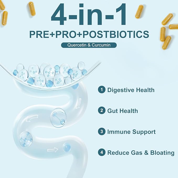Probiotics Women Men Gut Health: Digestive Health Immune Support Bloating Relief Shelf Stable Strains 35B CFUs per Capsule Complex with Prebiotics Postbiotics Quercetin & Curcumin Supplement
