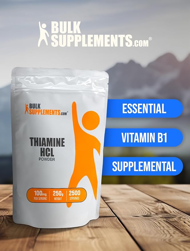 BulkSupplements.com Thiamine HCl Powder - Thiamine Hydrochloride, B1 Vitamins, Thiamine B1 Supplement, Thiamine 100mg - Gluten Free, 100mg per Serving, 250g (8.8 oz) (Pack of 1)