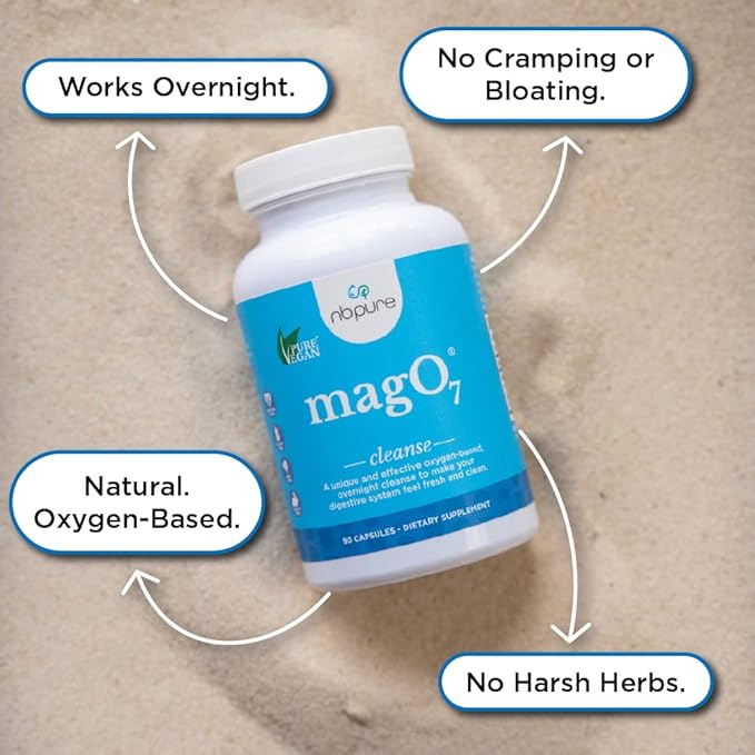 nbpure MagO7 - Natural Colon Cleanse & Detox - Occasional Constipation Relief, Stool Softening, & Bloating Support for Men & Women - Ozonated Magnesium Oxide, 90 Capsules