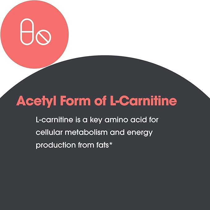 Allergy Research Group Acetyl-L-Carnitine 500mg Supplement - Metabolism and Energy Support, ALC, Free Form Amino Acid, Vegetarian Capsules - 100 Count
