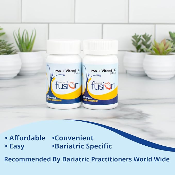 Bariatric Fusion Iron Supplement 45mg with Vitamin C | 1 Per Day | Vitamins for Women and Men | Gluten, Dairy and Soy Free | Non-GMO | 60 Count