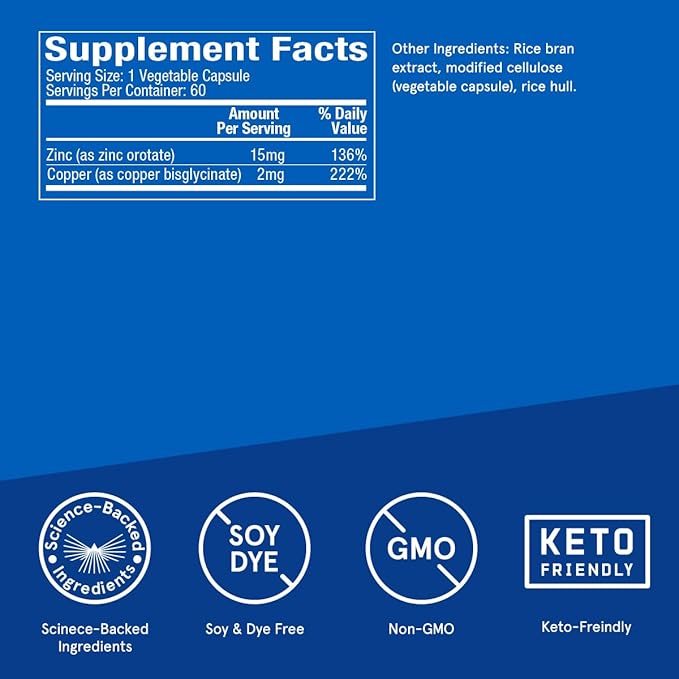 Bulletproof Zinc with Copper Capsules, 60 Count, Minerals and Antioxidant Supplement for Immunity and Mood