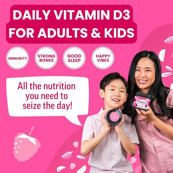 Llama Naturals Real Fruit Vitamin D3 Gummies Kids & Adults; No Added Sugar Cane, Organic Vitamin D, Vegan, 200% DV Each; (120 CT, 60-120 Days, Raspberry)