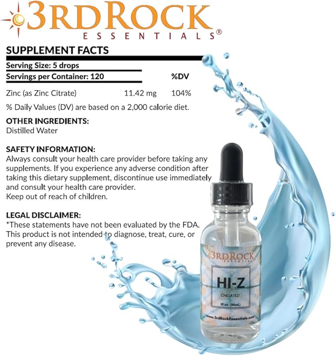 | HI-Z Zinc Immune Support Supplement | All Natural Liquid Zinc Supplement Dietary Supplement | All Natural Personal Care (1 fl oz | 120 Servings)