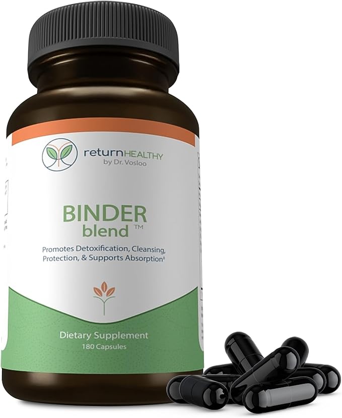 Binder Blend - Toxin Binder Supplement, Detox Capsules for a Healthy Gut - 180 Capsules - 90 Servings - 960mg Activated Charcoal & 480mg Organic Chlorella - Bloating Relief - Bentonite Clay