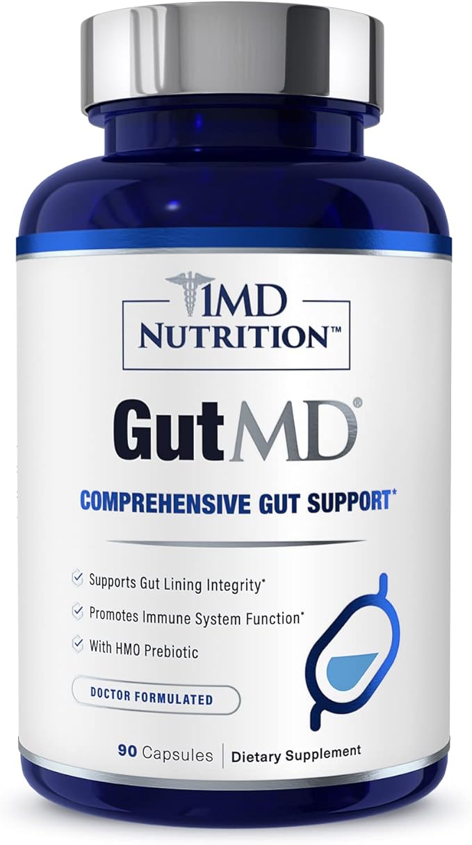 1MD Nutrition GutMD - L-Glutamine Capsules w/Prebiotic for Gut Health - L Glutamine Supplement - Supports Healthy Digestive Tract Integrity - 90 Capsules
