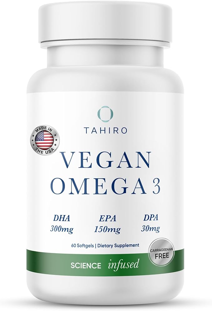 TAHIRO Vegan Omega-3 Softgels - Plant-Based Supplement with DPA, DHA & EPA - Nutrients for Men, Women and Pregnant Women - Supports Brain Health - Prenatal & Joint Supplements, 1000mg
