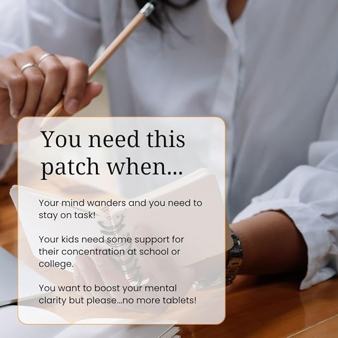 The Patch Remedy Focus Patches - Topical Focus Patch Plus Ginkgo Biloba, Acetyl-l-Carnitine, Bacopa Monnieri, Magnesium L-Threonate, & Camellia Sinensis, 30 Transdermal Patches for Adults & Kids