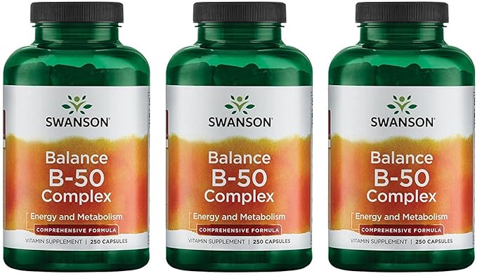 Swanson B-50 B-Complex - High-Potency B Vitamin Complex for Immune, Heart, and Nervous System Support - 250 Capsules (3 Pack)