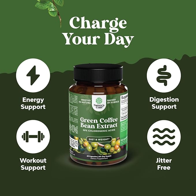 Pure Green Coffee Bean Extract Supplement – Best for Weight Loss Appetite Suppressant – 750 mg with Chlorogenic Acid Best Energy Booster Advanced Natural Potent Formula – 60 Capsules