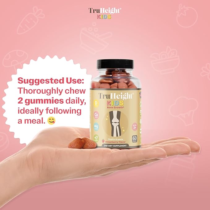 TruHeight Kids Bone Growth Gummies (Ages 2+) All Natural Kids & Toddler Vitamins - Endorsed by Pediatricians - Vitamin D, Calcium, K2, Magnesium Multivitamin - Natural Growth & Development