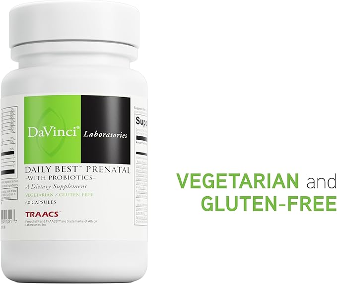 DAVINCI Labs Daily Best Prenatal with Probiotics - Prenatal Multivitamin & Multi-Mineral - Helps Support Prenatal Health with Folate, Choline, Iron & More* - 60 Capsules (30-Day Supply)