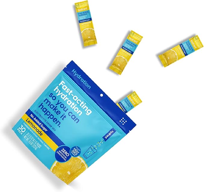 Hydrant Hydrate No Added Sugar, Individual Hydration Electrolye Powder Stick Packets with Zero Sugar and FSA & HSA Eligibility (Lemonade, 30 Count)