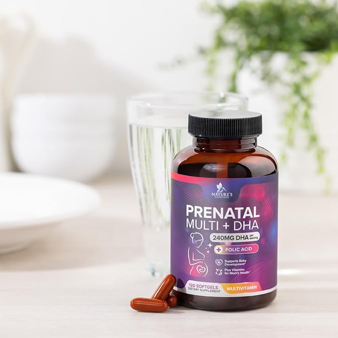 Women's Prenatal Multivitamin with Folic Acid + DHA, Prenatal Vitamin Supplement for Fetal Support w/Folate, Omega 3, Vitamins D3, B6, B12 & Iron, Pregnancy Prenatal DHA, Non-GMO - 120 Softgels
