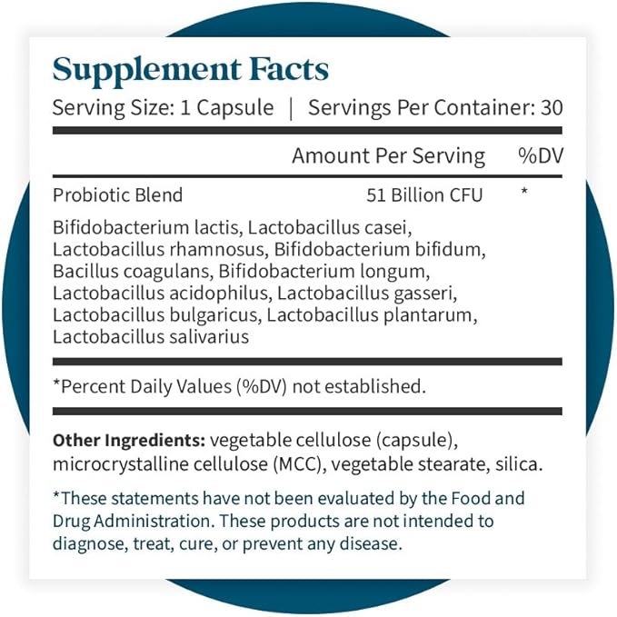 Pattern Wellness Probiotic Supplement - 51 Billion CFU - Promotes Healthy Gut Flora - Maintains Digestive Balance & Boosts Immune Health - All Natural, Non-GMO - 30 Vegan Capsules