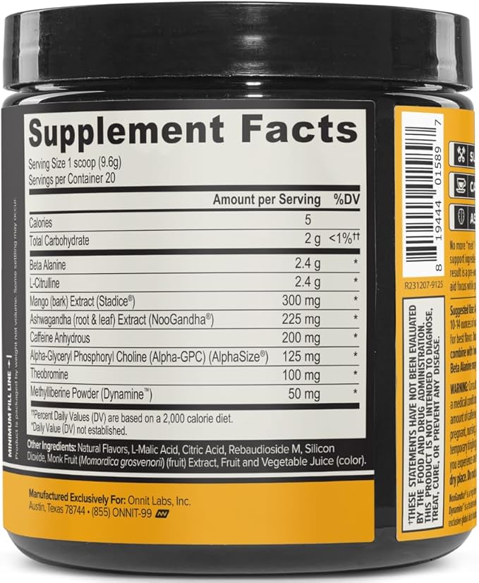 ONNIT Alpha Brain Pre-Workout - Tiger's Blood (20 Serving Tub)