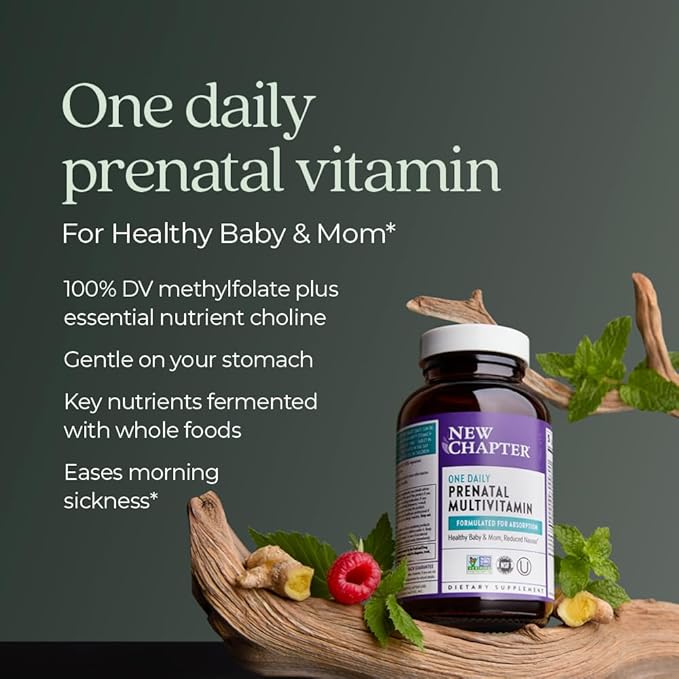 New Chapter Prenatal Vitamins, One Daily Prenatal Multivitamin with Methylfolate + Choline for Healthy Mom & Baby, Gluten Free & Non-GMO, 30 Count