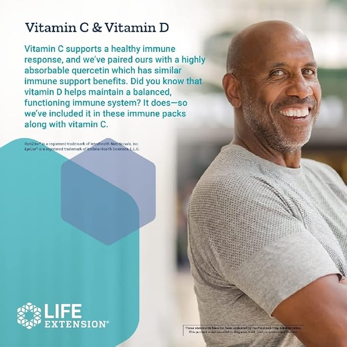 Life Extension - Immune Packs with Vitamin C & D, Zinc and Probiotic (30 Packs)