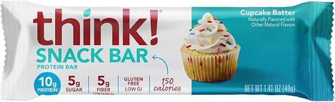 think! Protein Bars with Chicory Root for Fiber, Cupcake Batter, 1.4 Oz, 10 Ct