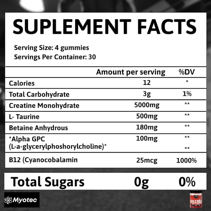 Creatine Monohydrate Gummies for Men & Women-5g of Creatine Monohydrate per Serving- Increase Strength and Build Muscle,Sugar Free, 120 Count