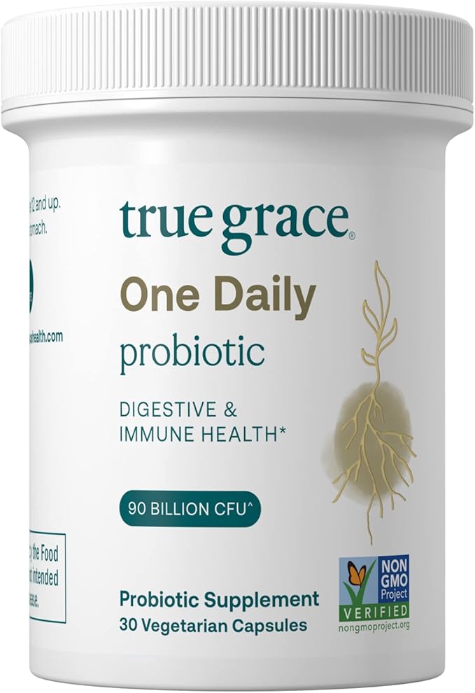 True Grace One Daily Probiotic - 30 Vegetarian Capsules - Gut, Digestive & Immune Health Support Blend with Prebiotic Fiber - Organic, Gluten Free, Dairy Free, Soy Free