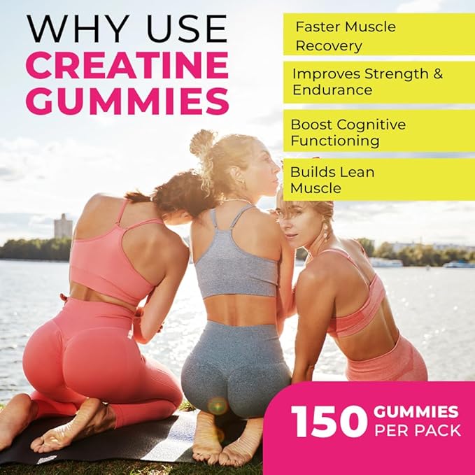 Creatine Gummies for Women, 5g - Creatine Monohydrate for Women - Workout Recovery, Muscle Toner, Boost Energy - Booty Gummies - Gluten Free, Vegan Creatine Chews Gummy, Cranberry Flavor (150)