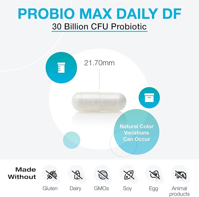 XYMOGEN ProbioMax Daily DF - 30 Billion CFU Probiotic Supplement - Dairy Free Probiotics for Digestive Health - Lactobacillus acidophilus + Bifidobacterium longum (60 Acid Resistant Capsules)