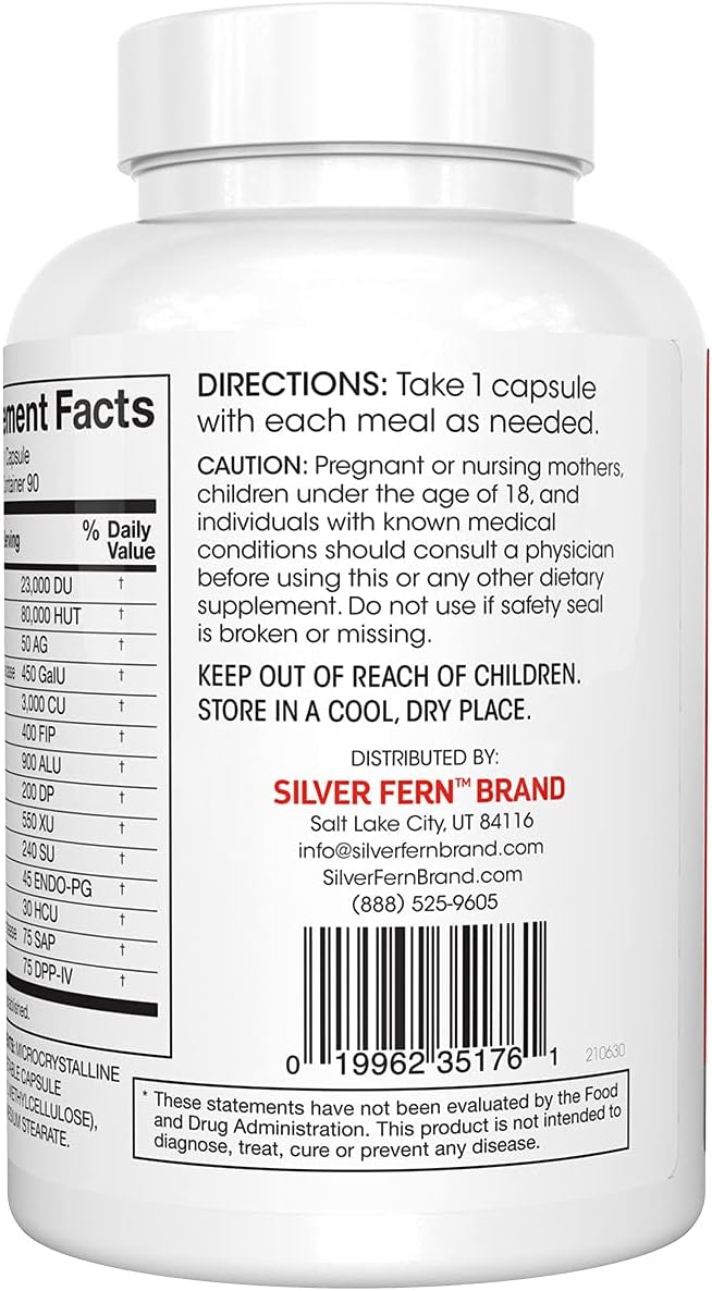 Silver Fern Brand Ultimate High Potency Digestive Enzyme Supplement - 2 Bottles - 100% Intestinal Coverage - Digestive Comfort - Improve Food Tolerability