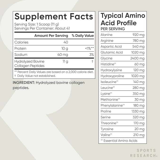 Sports Research Collagen Peptides for Women & Men - Hydrolyzed Type 1 & 3 Collagen Powder Protein Supplement for Healthy Skin, Nails, Bones & Joints - Easy Mixing Vital Nutrients & Proteins