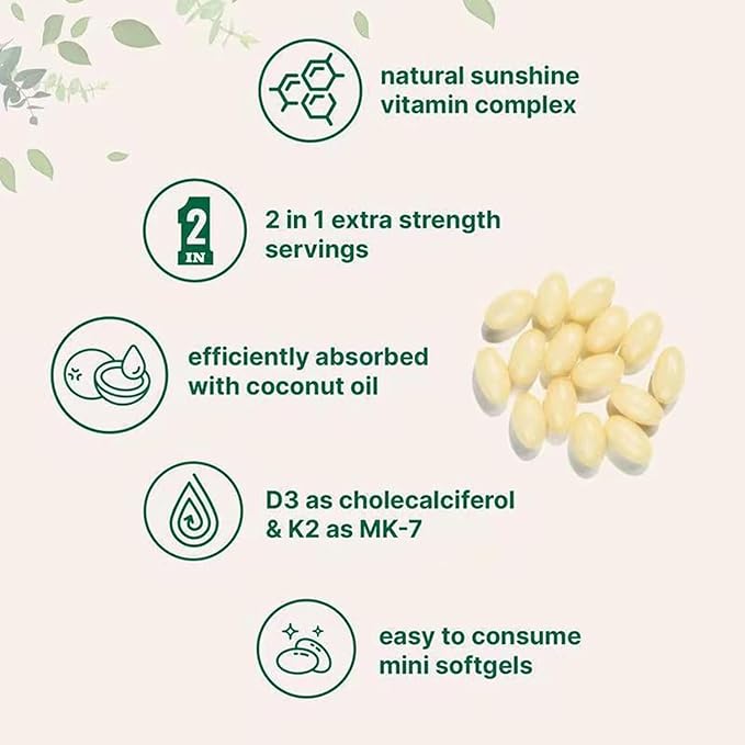 Microlabs D3 K2, Vitalboost Vitamin D3 K2 Supplement Softgels, 2-in-1 Vitamin D3 K2 Supplement Softgel, 10000 Iu VIT D3 + 200 Mcg Vitamin K2, Free of GMO, Gluten, Aiding in Calcium Absorption (180)