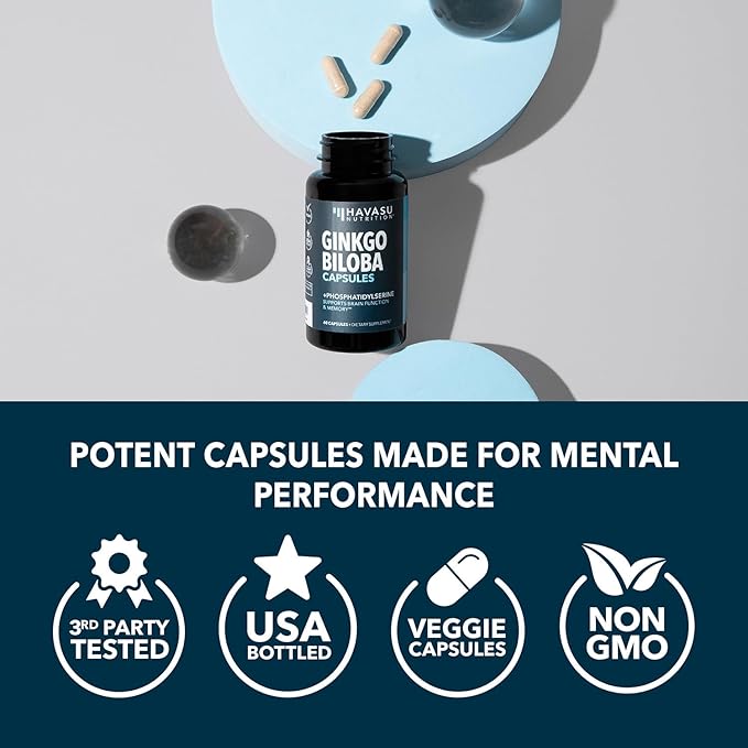 Ginkgo Biloba 120mg - Nootropic that Supports Brain Health, Mental Alertness, Memory & Focus - Energy and Focus Supplement With Ginkgo Biloba Extract and Phosphatidylserine - 60 Non-GMO Capsules