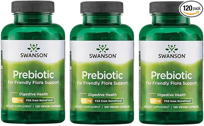 Swanson Prebiotic Capsules - Promotes Friendly Flora Support & Overall Digestive Health - Prebiotic Fiber Promoting Gut Health & Immune Health Support - (120 Veggie Capsules, 750mg Each) 3 Pack