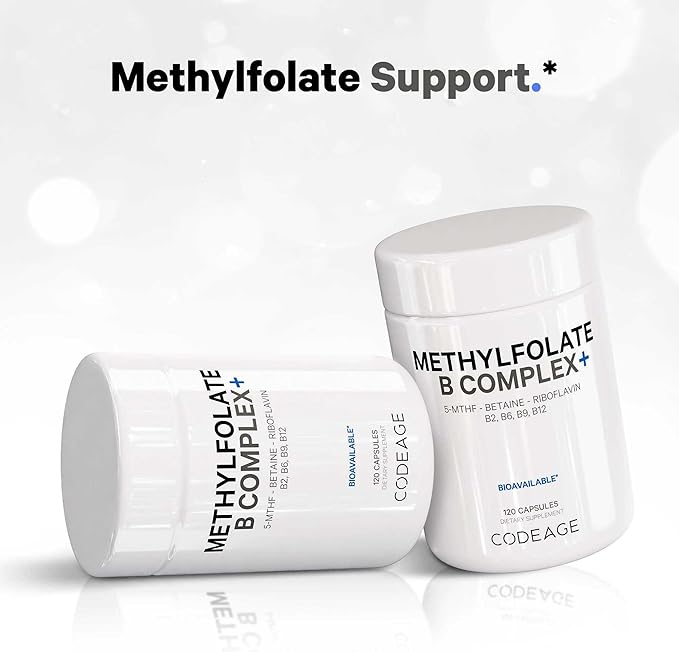 Codeage Methylfolate B Complex Supplements - 5 MTHF, Methylcobalamin 1000mcg Methylated Vitamin B12, Riboflavin, Betaine, Vitamins B6, Methylation Cycle MTHFR - 2 Months - 120 Capsules