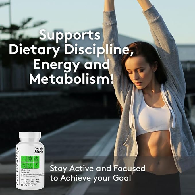 Youth & Tonic Dietary Discipline for Mindful Eating, Cleanse, Detox & Energy Support – Water Weight, Gut Cleanse & CortiThermo Shape for Metabolism, Loss of Body Fluids, Break The Plateau, 90 Pills