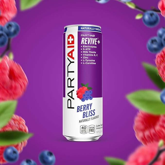 PARTYAID Rehab Blend, Feel Good Tonight and Tomorrow, Contains 5-HTP, B-Complex, Milk Thistle, Electrolytes, No Artificial Flavors or Sweeteners, Caffeine-Free, 12 Fl Oz (Pack of 4)