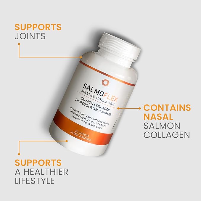Salmoflex Marine Collagen Peptides with Hyaluronic Acid and Vitamin C, D, E - Salmon Collagen Supplement for Bone and Joint - Hair, Skin and Nail Vitamins - 60 Capsules (Pack of 2)