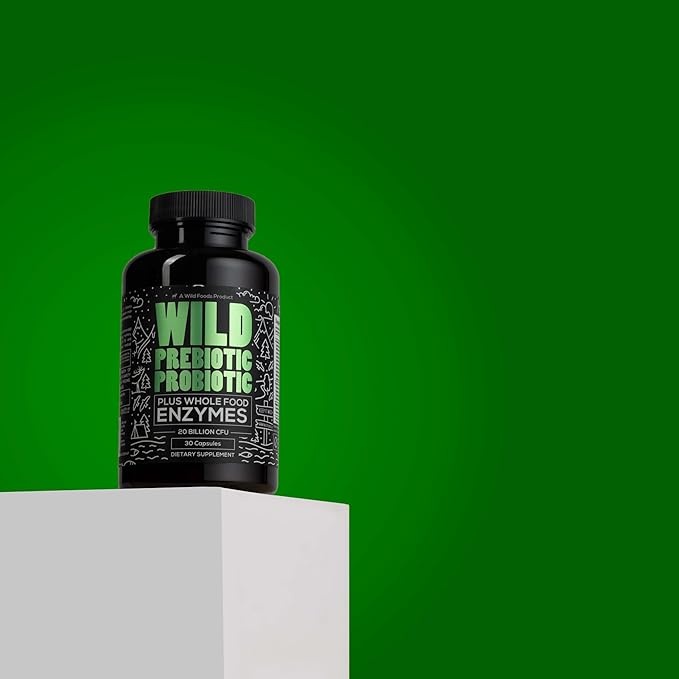 Wild Prebiotics and Probiotics with Digestive Enzymes | 20 Billion CFU - 10 Strains for Women & Men | Support Gut Health & Digestion Supplements | Non-GMO Prebiotic Fiber | 30 Capsules